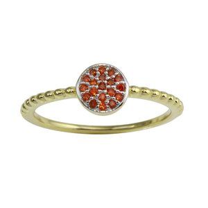 Sterling Silver 925 Gold Plated Circle Ring with Red CZ